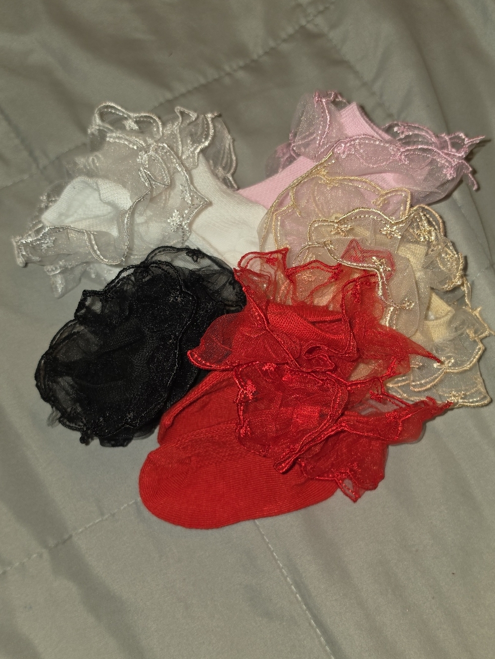Ruffled Ankle Socks - Red, Black, White, Pink, Cream
